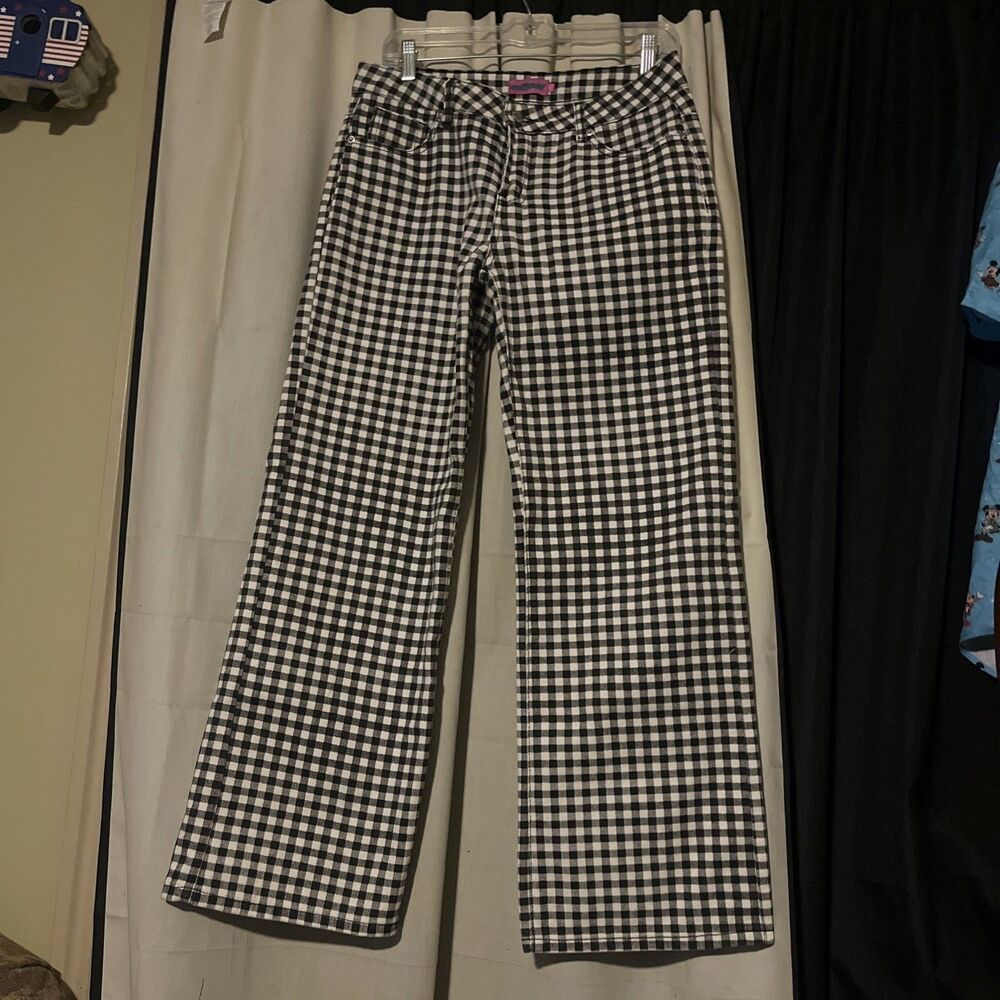 Edikted Plaid Wide Leg Jeans Black & White Denim Y2K Size Medium